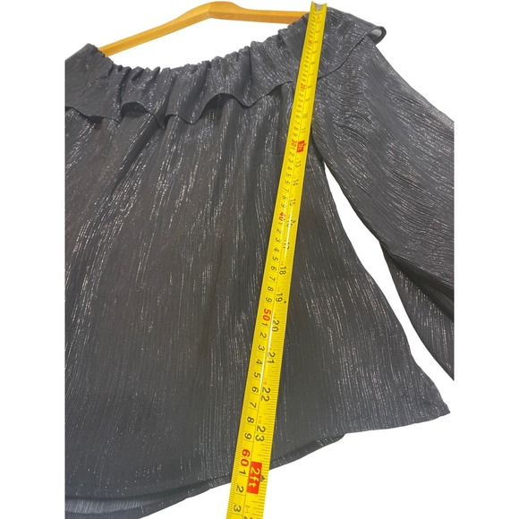 White House Black Market Womens Metallic Shimmer Off Shoulder Ruffle Blouse M - Picture 6 of 10